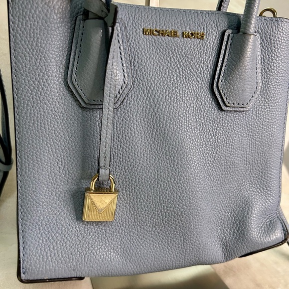 Michael Kors Blue Pebbled Leather Satchel with Gold Accents - Picture 14 of 15